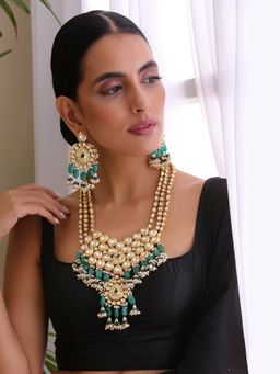 SWABHIMANN - Green Driya Gold Plated Kundan Long Necklace And Earrings