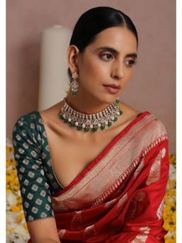 SWABHIMANN - Green Tista Gold Plated Kundan Choker Necklace And Earrings