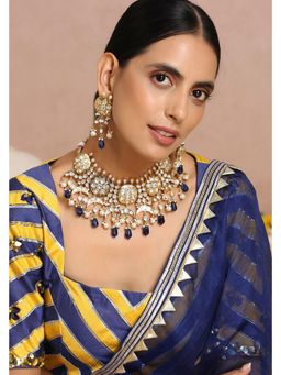 SWABHIMANN - Blue Sanjhi Blue Gold Plated Kundan Choker And Earrings
