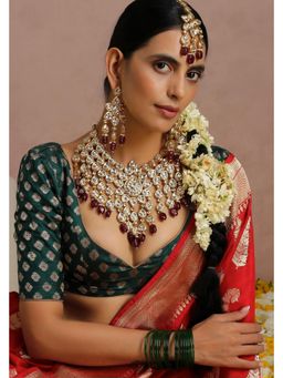 SWABHIMANN - Red Maysha Gold Plated Kundan Bridal Necklace And Earrings