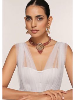 SWABHIMANN - Red Maahi Temple Work Necklace And Earrings