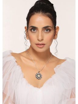 SWABHIMANN - Grey Elle Rhodium Plated Kundan Pendant