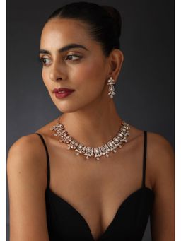 SWABHIMANN - Rose Gold Ema Polki Silver Necklace And Earrings