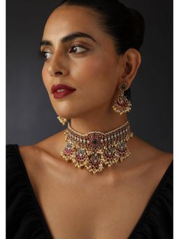 SWABHIMANN - Multicolor Idhaya Jadau Kundan Choker And Earrings
