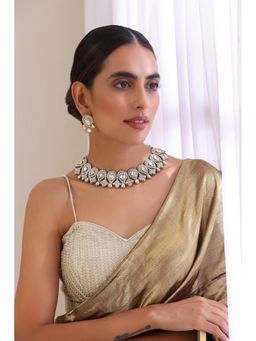 SWABHIMANN - Silver Maarvi Silver And Gold Polki Necklace And Earrings