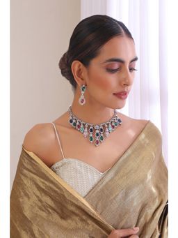 SWABHIMANN - Olvia Zirconia Silver Necklace And Earrings