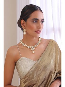 SWABHIMANN - Gold Fizla Gold Polki Necklace And Earrings