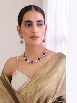 SWABHIMANN - Multicolor Onika Ruby Polki Necklace And Earrings