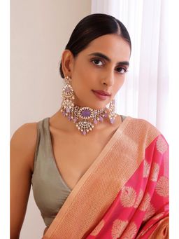 SWABHIMANN - Purple Vashki Polki Choker Necklace And Earrings