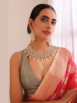 SWABHIMANN - Gold Nihira Gold Polki Necklace And Earrings