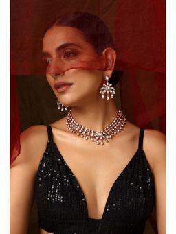 SWABHIMANN - Lavender Sanya Lavender Polki Necklace And Earrings
