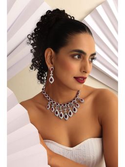 SWABHIMANN - Red Gemma Ruby Silver Zirconia Necklace And Earrings