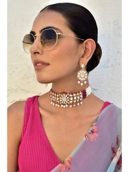 SWABHIMANN - Multicolor Agrima Polki Choker Necklace And Earrings