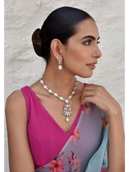 SWABHIMANN - Pink Vaahi Rose Quartz Silver Necklace And Earrings
