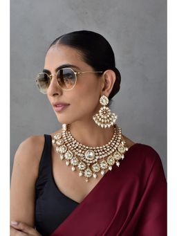 SWABHIMANN - Rose Gold Yoshita Rose Gold Polki Necklace And Earrings