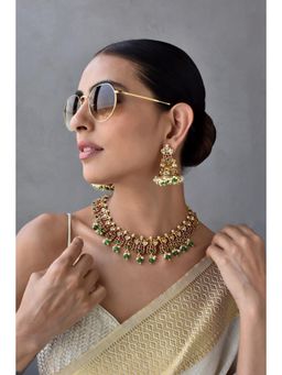SWABHIMANN - Multicolor Mishti Temple Necklace And Earrings
