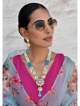 SWABHIMANN - Blue Vaishnavi Blue Polki Necklace And Earrings