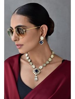 SWABHIMANN - Blue Yamini Sapphire Polki Pendant And Earrings