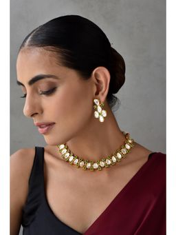 SWABHIMANN - Green Vanika Polki Short Necklace And Earrings