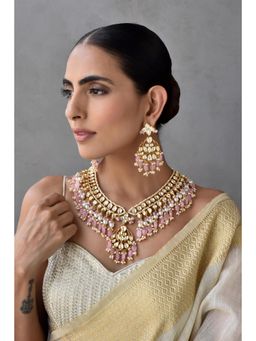 SWABHIMANN - Pink Farzana Kundan Necklace And Earrings
