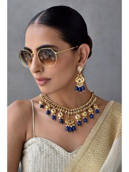 SWABHIMANN - Blue Anura Blue Kundan Necklace And Earrings