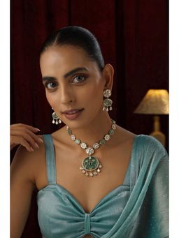 SWABHIMANN - Multicolor Pehal Polki Necklace And Earrings