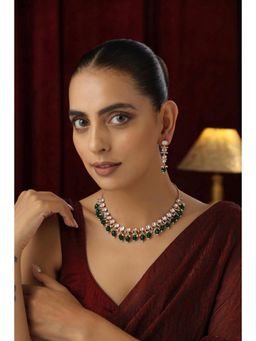 SWABHIMANN - Green Shiza Polki Necklace And Earrings