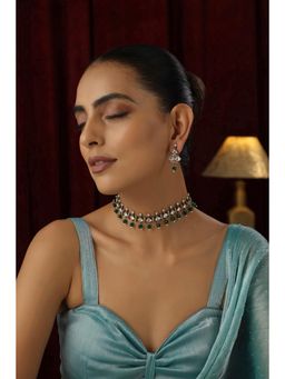 SWABHIMANN - Green Taia Polki Necklace And Earrings