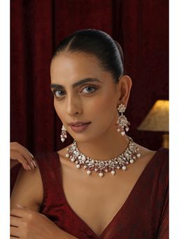 SWABHIMANN - Red Gehna Polki And Pearls Necklace And Earrings