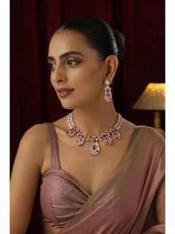 SWABHIMANN - Pink Vrutti Polki Necklace And Earrings