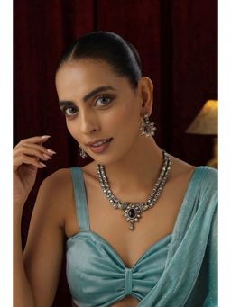 SWABHIMANN - Purple Maaki Polki Layenecklace And Earrings