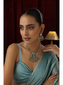 SWABHIMANN - Green Maryam Polki Pedant Necklace And Earrings