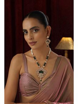 SWABHIMANN - Green Ornesha Polki Long Necklace And Earrings