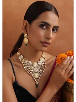 SWABHIMANN - Green Swaara Gold Kundan Necklace And Earrings