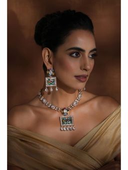 SWABHIMANN - Multicolor Namita Polki Pendant Necklace And Earrings