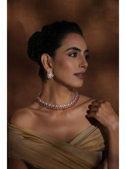 SWABHIMANN - Pink Avika Polki Necklace And Earrings