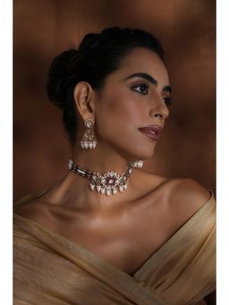 SWABHIMANN - Multicolor Maahni And Blue Polki Necklace And Earrings