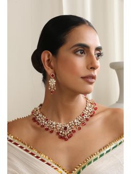 SWABHIMANN - Red Noor Polki Necklace And Earrings
