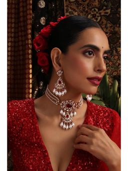 SWABHIMANN - Red Panchita Polki Choker And Earrings