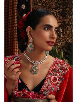 SWABHIMANN - Multicolor Malhar Polki Necklace And Earrings