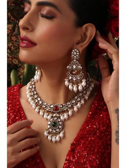 SWABHIMANN - Multicolor Noora Polki And Pearl Necklace And Earrings