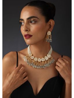 SWABHIMANN - Multicolor Ajiva Polki And Pearl Necklace And Earrings