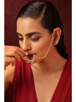 SWABHIMANN - Multicolor Chaitra Kundan And Pearl Nose Ring