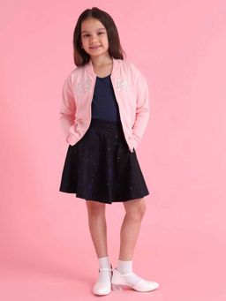 U.S. POLO ASSN. - Girls Pink Cotton Embroidered Full Sleeves Mandarin Neck Sweatshirt