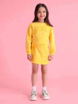U.S. POLO ASSN. - Girls Yellow Cotton Embroidered Full Sleeves Crew Neck Sweatshirt