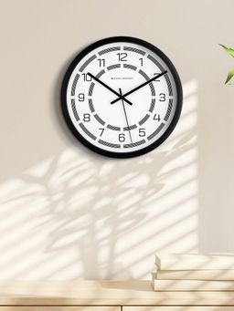 Spaces Unhooked - Arc Stripe Monochrome Silent Sweep Premium Noiseless Designer Wall Clock Black