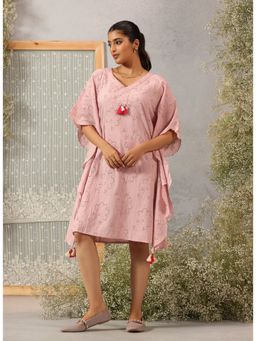Lakshita - Pink Schiffli Women Cotton Kaftan