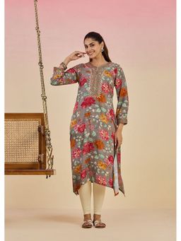 Lakshita - Grey Floral Printed Rayon Kurta