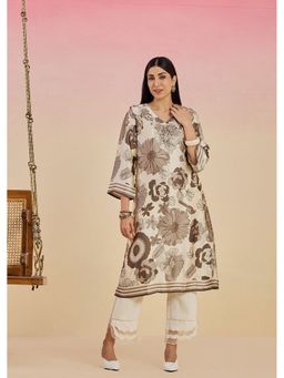 Lakshita - Grey Floral Printed Armani Satin Kurta