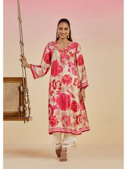 Lakshita - Light Pink Floral Printed Armani Satin Kurta